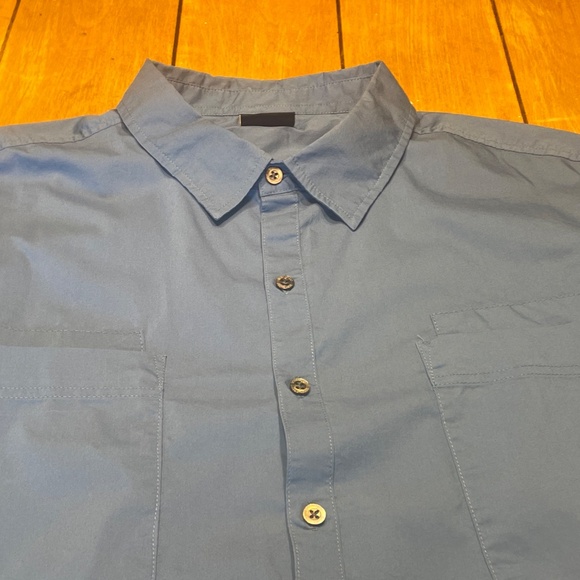 Scottevest Beachcomber Button Up Shirt XL Blue Multiple Hidden Pockets EUC - Picture 6 of 15